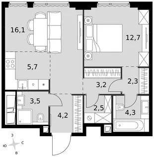Квартира 2-комн. квартира, 54.5 м² ЖК «Sydney City» Фото 1 Квартира 2-комн. квартира, 54.5 м² ЖК «Sydney City» Фото 1