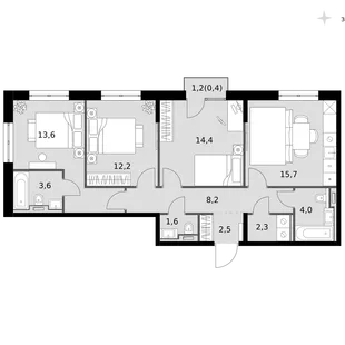 Квартира 3-комн. квартира, 78.5 м² ЖК «Фриссон» Фото 1 Квартира 3-комн. квартира, 78.5 м² ЖК «Фриссон» Фото 1