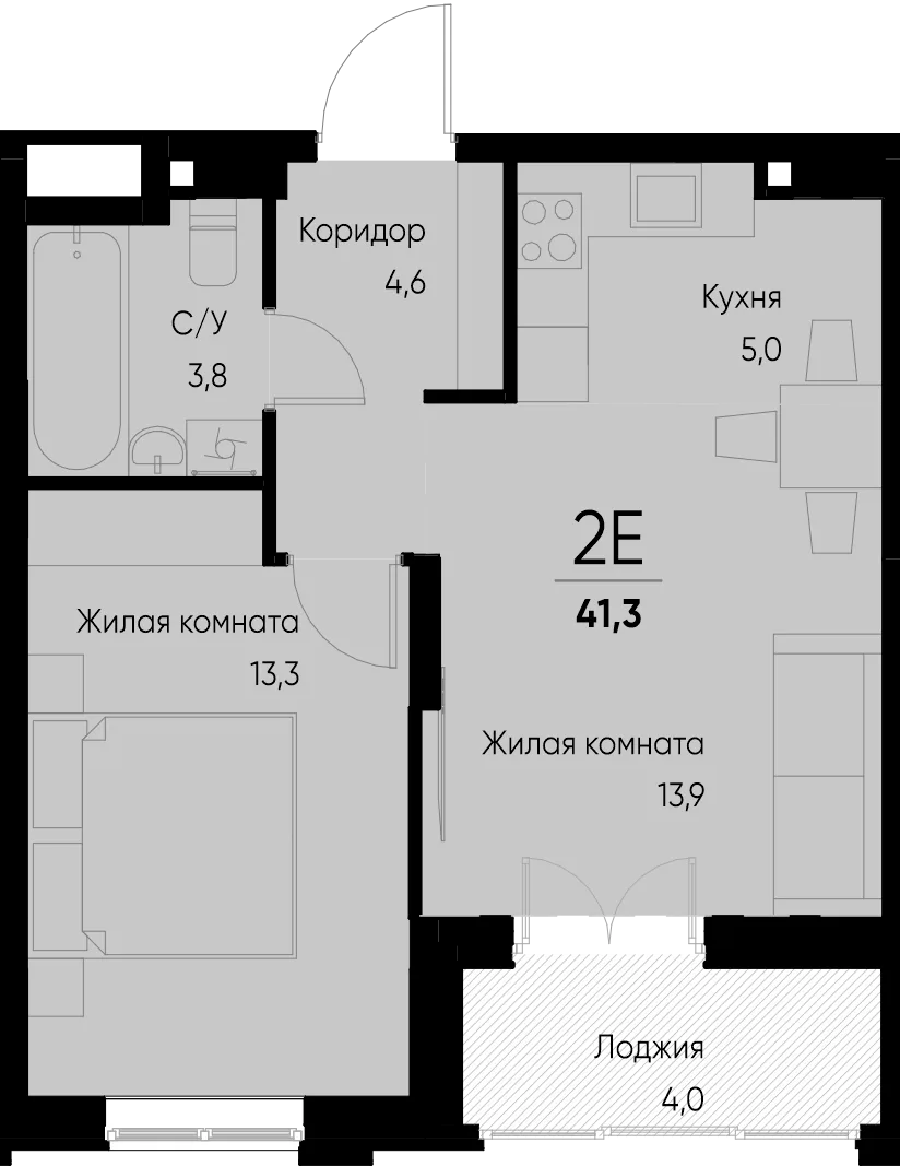 Планировка 2-комн. квартира, 44.6 м² ЖК «Васильевский остров»
