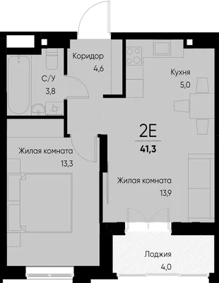 Планировка 2-комн. квартира, 44.6 м² ЖК «Васильевский остров»