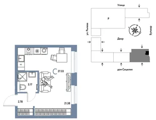 Планировка Студия, 27.33 м² ЖК «Остров-сад»