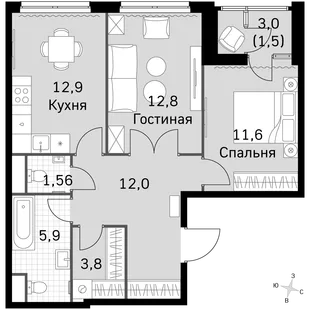 Квартира 2-комн. квартира, 60.9 м² ЖК «Sky Garden» Фото 1 Квартира 2-комн. квартира, 60.9 м² ЖК «Sky Garden» Фото 1