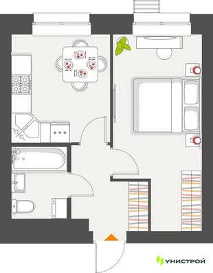 Планировка 1-комн. квартира, 33.72 м² ЖК «Атмосфера»