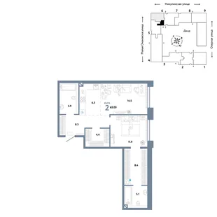 Планировка 2-комн. квартира, 65 м² ЖК «Страна.Озёрная»