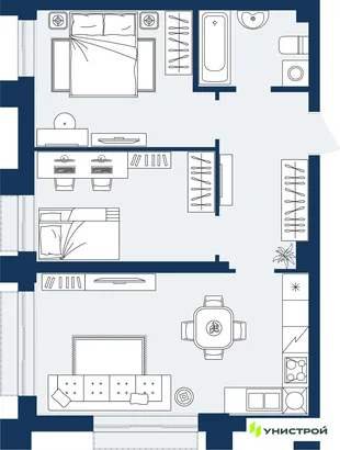 Планировка 2-комн. квартира, 56.02 м² ЖК «ГРАНД БЕРЕГ»