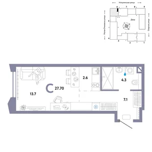 Планировка Студия, 27.7 м² ЖК «Страна.Озёрная»