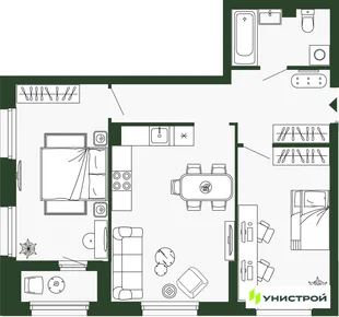 Планировка 2-комн. квартира, 66.1 м² ЖК «Парковый квартал 2.0»