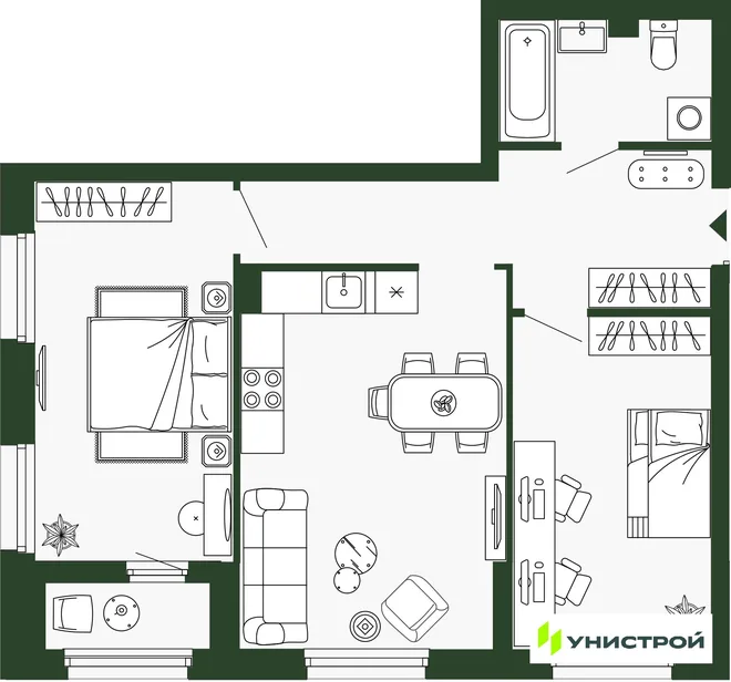 Планировка 2-комн. квартира, 66.1 м² ЖК «Парковый квартал 2.0» Планировка 2-комн. квартира, 66.1 м² ЖК «Парковый квартал 2.0»