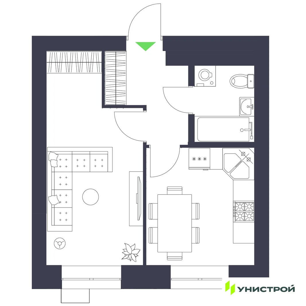 Планировка 1-комн. квартира, 33.69 м² ЖК «Царёво City»