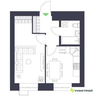 Планировка 1-комн. квартира, 33.69 м² ЖК «Царёво City»