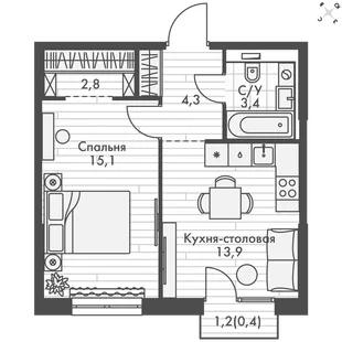 Квартира 1-комн. квартира, 39.9 м² ЖК «Фриссон» Фото 1