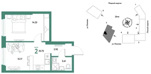 Планировка 2-комн. квартира, 35.75 м² ЖК «Сибирский сад»