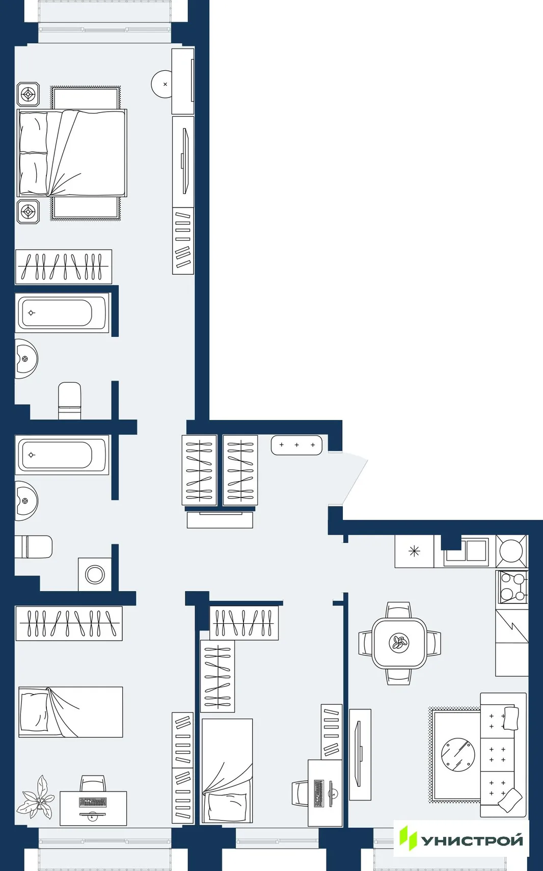 Планировка 3-комн. квартира, 77.93 м² ЖК «ГРАНД БЕРЕГ»
