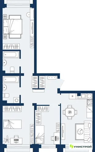 Планировка 3-комн. квартира, 77.93 м² ЖК «ГРАНД БЕРЕГ»