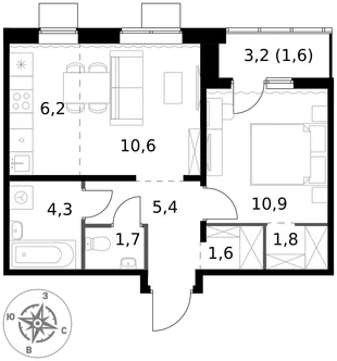 Квартира 2-комн. квартира, 44.1 м² ЖК «1-й Ясеневский» Фото 1