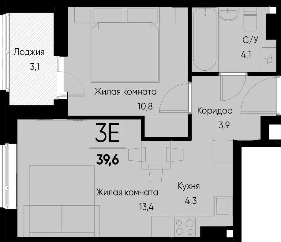 Планировка 2-комн. квартира, 40 м² ЖК «Васильевский остров»