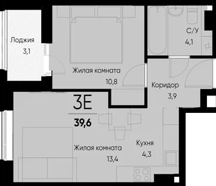 Планировка 2-комн. квартира, 40 м² ЖК «Васильевский остров»