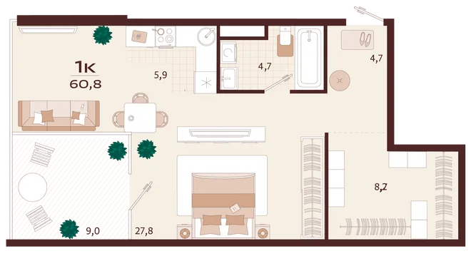 Планировка 1-комн. квартира, 60.8 м² ЖК «Роялта» Планировка 1-комн. квартира, 60.8 м² ЖК «Роялта»