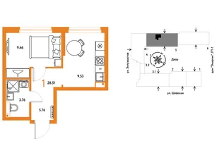 Планировка 1-комн. квартира, 28.51 м² ЖК «Страна.Энтузиастов»