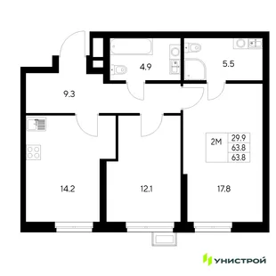 Планировка 2-комн. квартира, 63.8 м² ЖК «Стадиум»