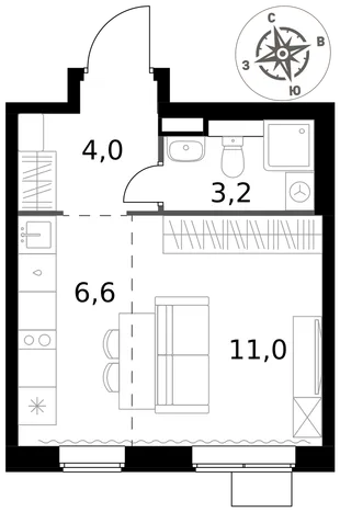 Квартира Студия, 24.8 м² ЖК «1-й Химкинский» Фото 1 Квартира Студия, 24.8 м² ЖК «1-й Химкинский» Фото 1