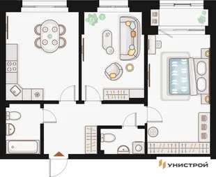 Планировка 2-комн. квартира, 70.33 м² ЖК «Жилой кластер Q на Кулагина»