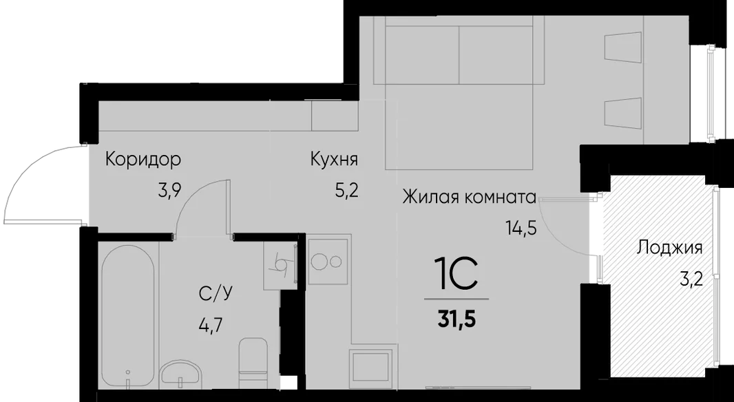 Планировка Студия, 31.5 м² ЖК «Васильевский остров»
