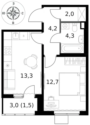 Квартира 1-комн. квартира, 38 м² ЖК «1-й Ясеневский» Фото 1 Квартира 1-комн. квартира, 38 м² ЖК «1-й Ясеневский» Фото 1