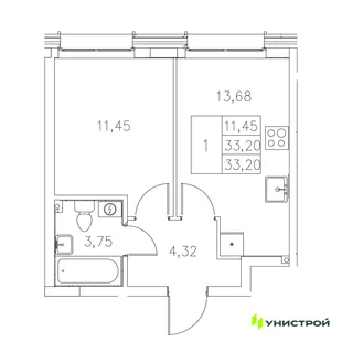 Планировка 1-комн. квартира, 33.2 м² ЖК «Statum»