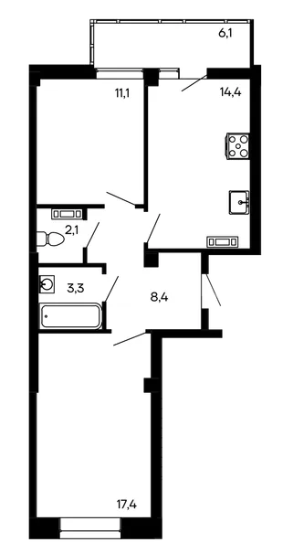 Планировка 2-комн. квартира, 62.8 м² ЖК «Доброгород»