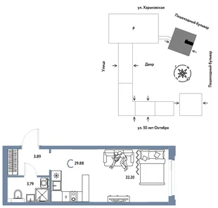 Планировка Студия, 29.88 м² ЖК «Сердце Сибири»
