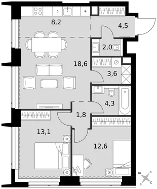 Квартира 3-комн. квартира, 68.7 м² ЖК «Amber Сity» Фото 1 Квартира 3-комн. квартира, 68.7 м² ЖК «Amber Сity» Фото 1