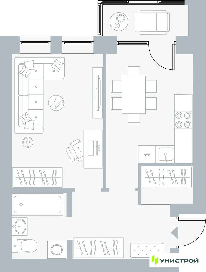 Планировка 1-комн. квартира, 39.91 м² ЖК «Причал»