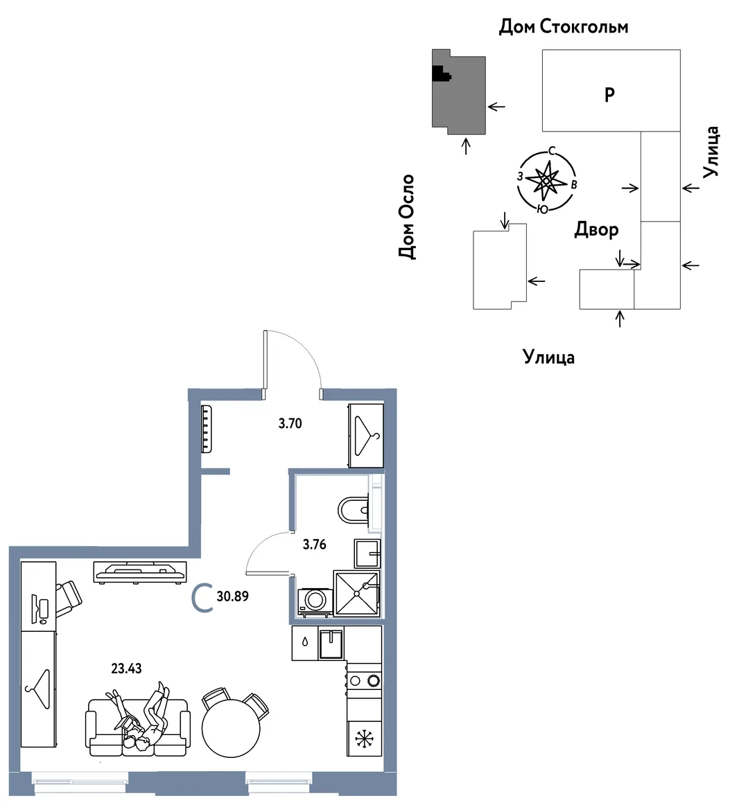 Планировка Студия, 30.89 м² ЖК «Европейский берег 2.0»