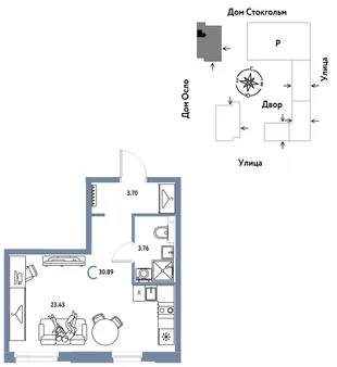Планировка Студия, 30.89 м² ЖК «Европейский берег 2.0»