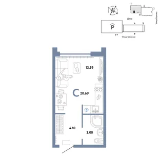 Планировка Студия, 20.69 м² ЖК «Страна.Энтузиастов»