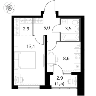 Квартира 1-комн. квартира, 34.6 м² ЖК «1-й Донской» Фото 1 Квартира 1-комн. квартира, 34.6 м² ЖК «1-й Донской» Фото 1