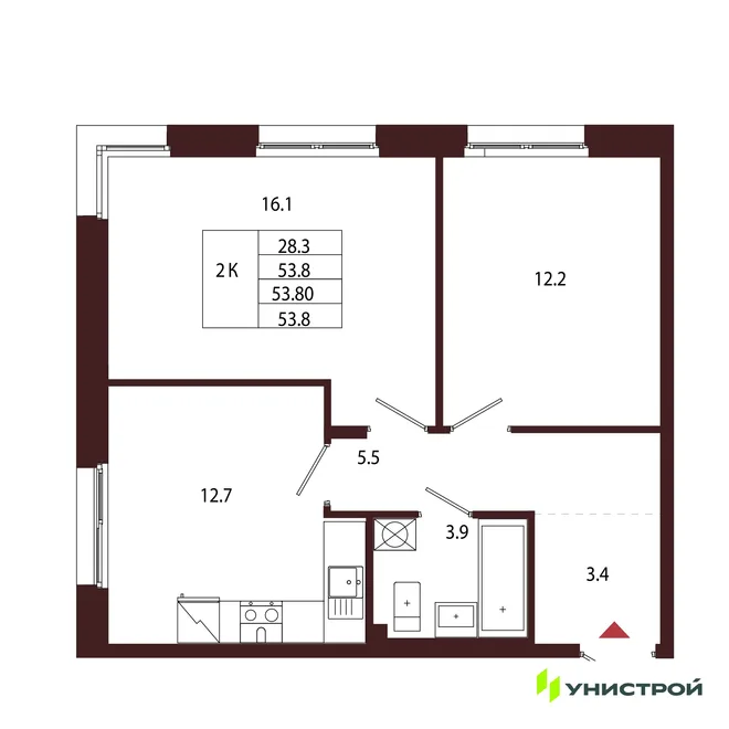 Планировка 2-комн. квартира, 53.8 м² ЖК «Лисино» Планировка 2-комн. квартира, 53.8 м² ЖК «Лисино»