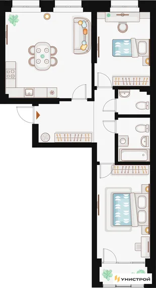 Планировка 2-комн. квартира, 70.96 м² ЖК «Жилой кластер Q на Кулагина»