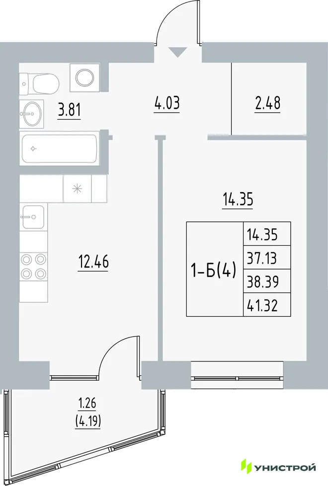 Планировка 1-комн. квартира, 38.37 м² ЖК «Причал» Планировка 1-комн. квартира, 38.37 м² ЖК «Причал»