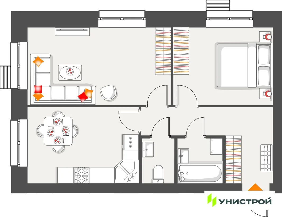 Планировка 2-комн. квартира, 54.26 м² ЖК «Атмосфера»