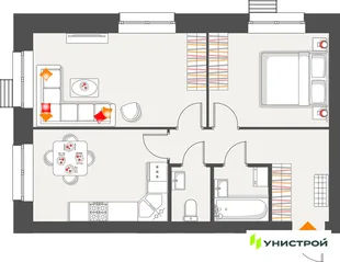 Планировка 2-комн. квартира, 54.26 м² ЖК «Атмосфера»
