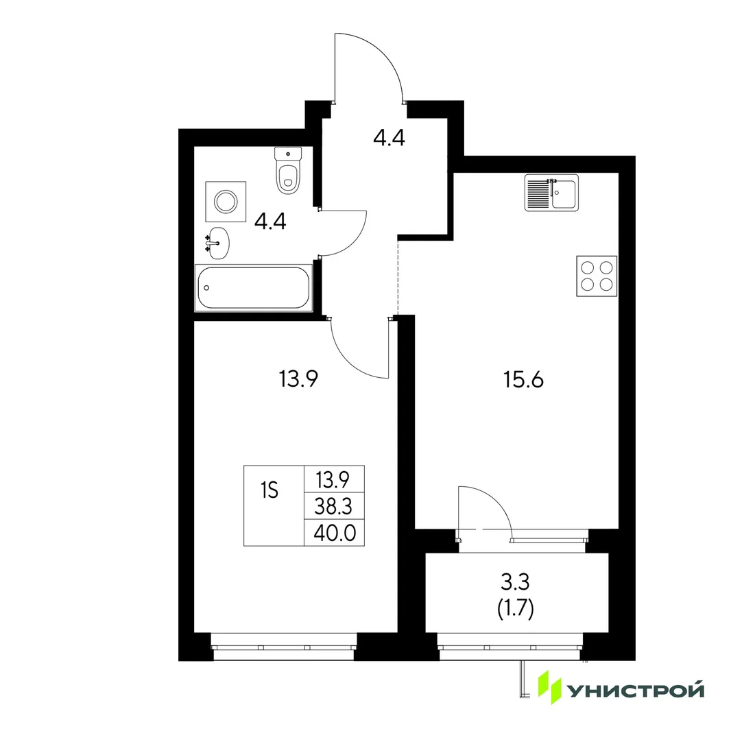 Планировка 1-комн. квартира, 40 м² ЖК «Стадиум»