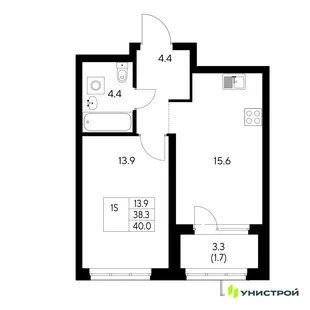 Планировка 1-комн. квартира, 40 м² ЖК «Стадиум»