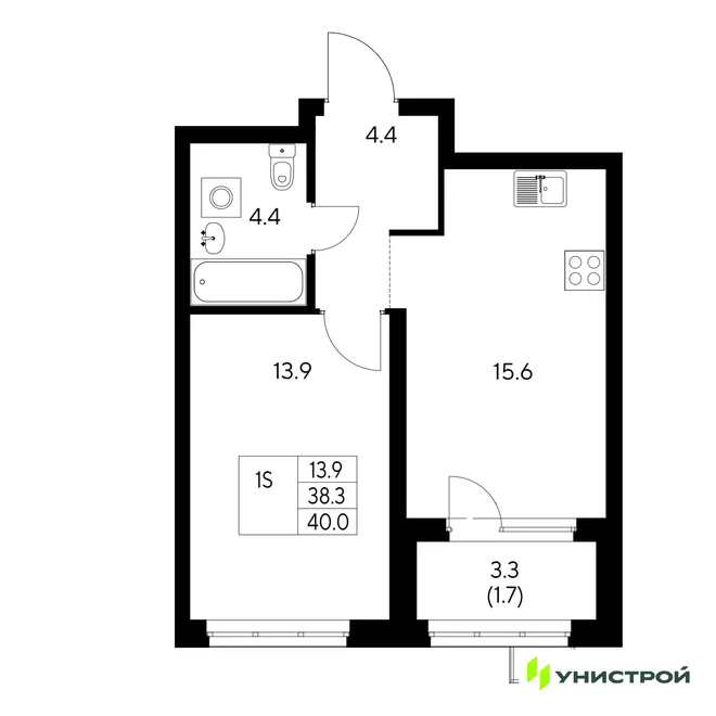 Планировка 1-комн. квартира, 40 м² ЖК «Стадиум» Планировка 1-комн. квартира, 40 м² ЖК «Стадиум»