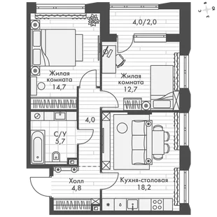 Квартира 2-комн. квартира, 62.1 м² ЖК «Фордевинд» Фото 1 Квартира 2-комн. квартира, 62.1 м² ЖК «Фордевинд» Фото 1