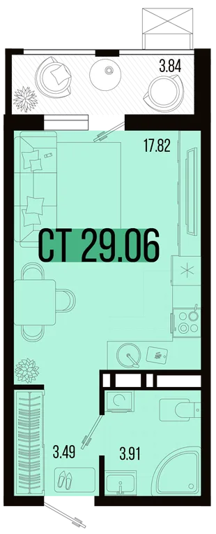 Планировка Студия, 27.14 м² ЖК «Цветной бульвар»