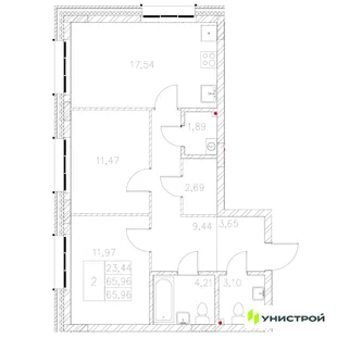 Планировка 2-комн. квартира, 65.96 м² ЖК «Statum»