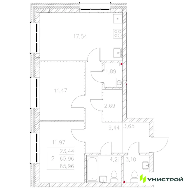 Планировка 2-комн. квартира, 65.96 м² ЖК «Statum» Планировка 2-комн. квартира, 65.96 м² ЖК «Statum»