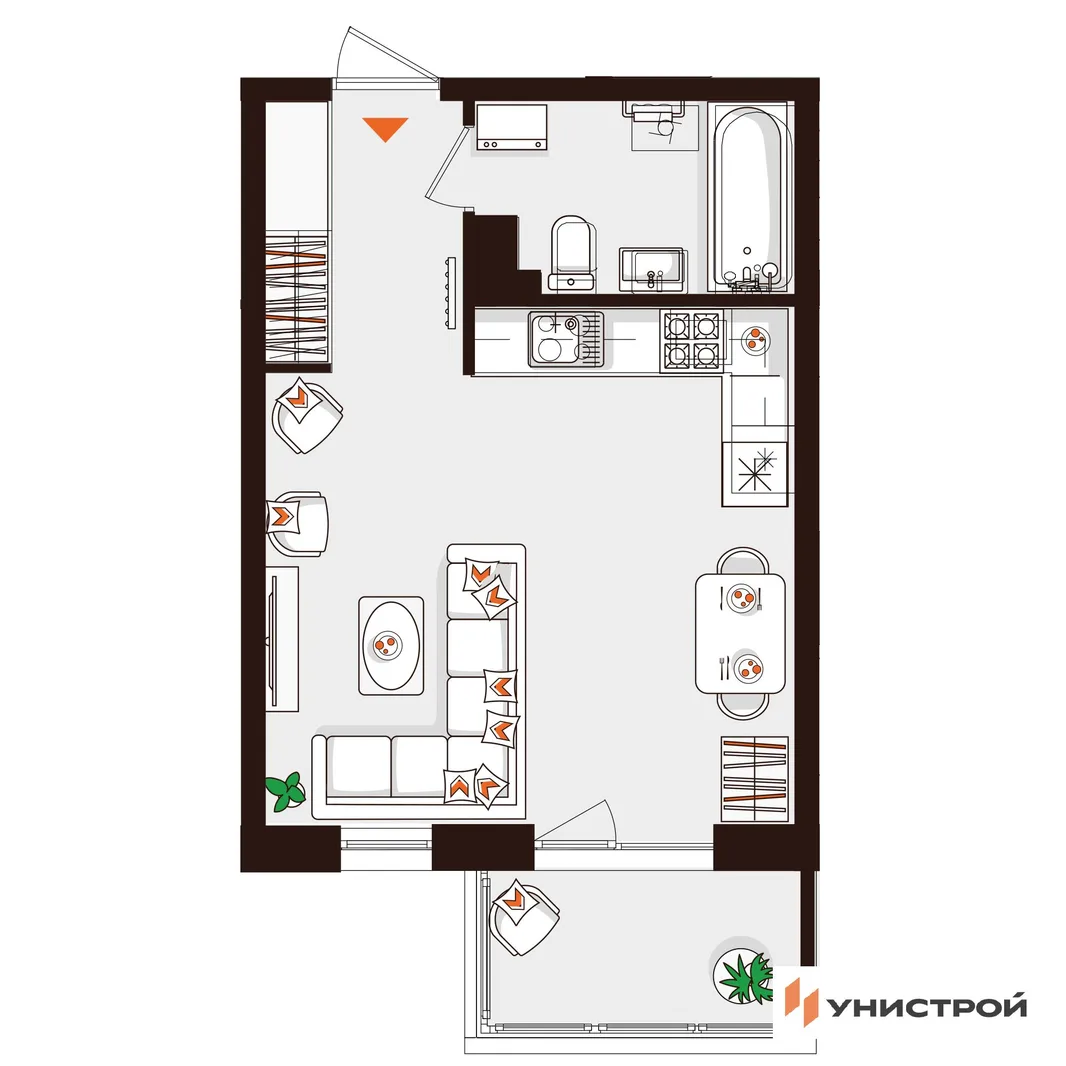 Планировка 1-комн. квартира, 31.56 м² ЖК «Лисино»